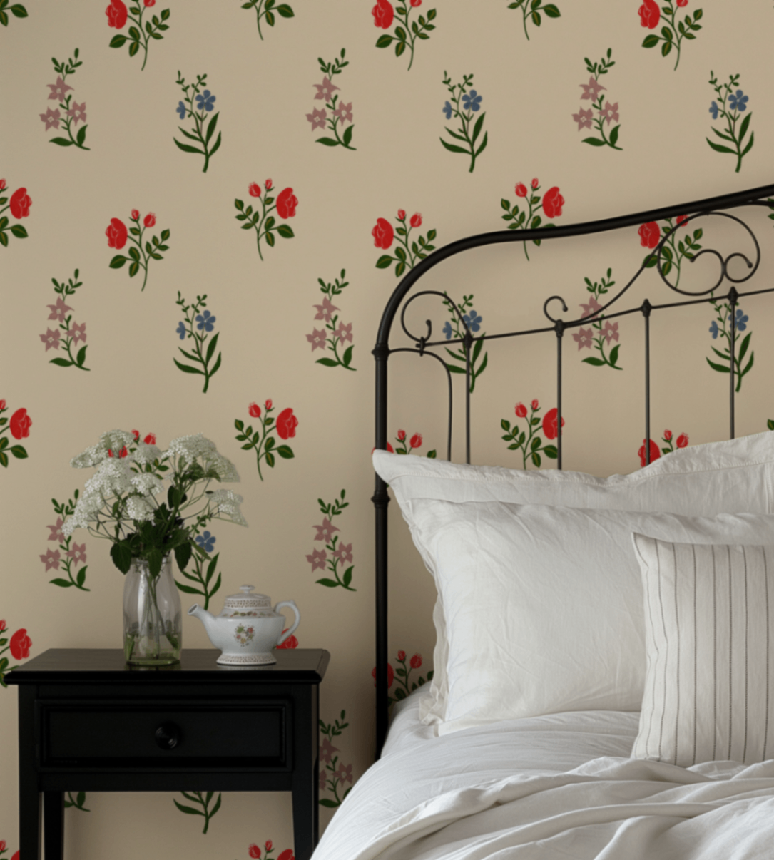 Hand-painted Floral Wallpaper Bedroom
