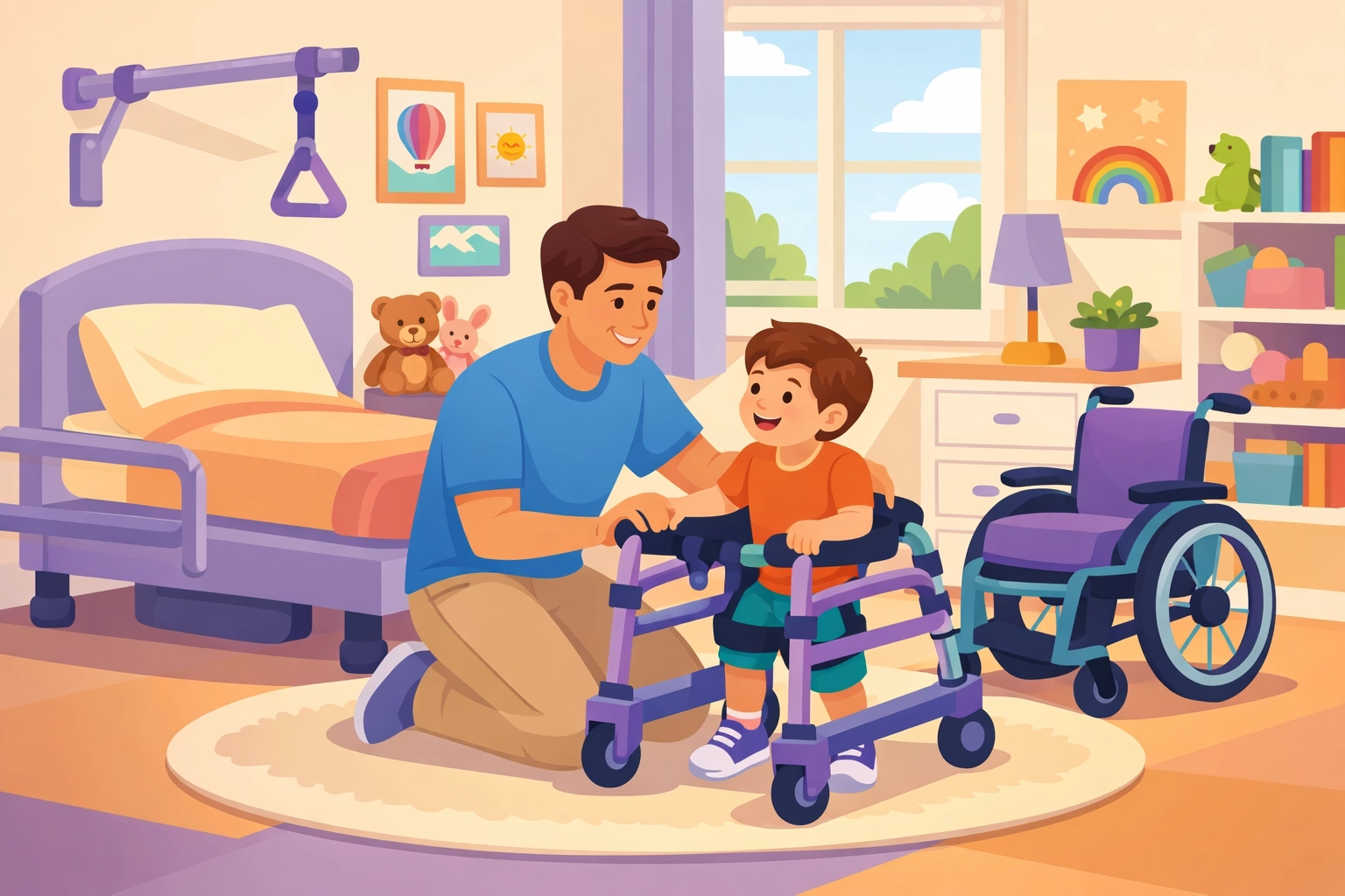 Caregiver assisting child with mobility needs during home care services in Georgia