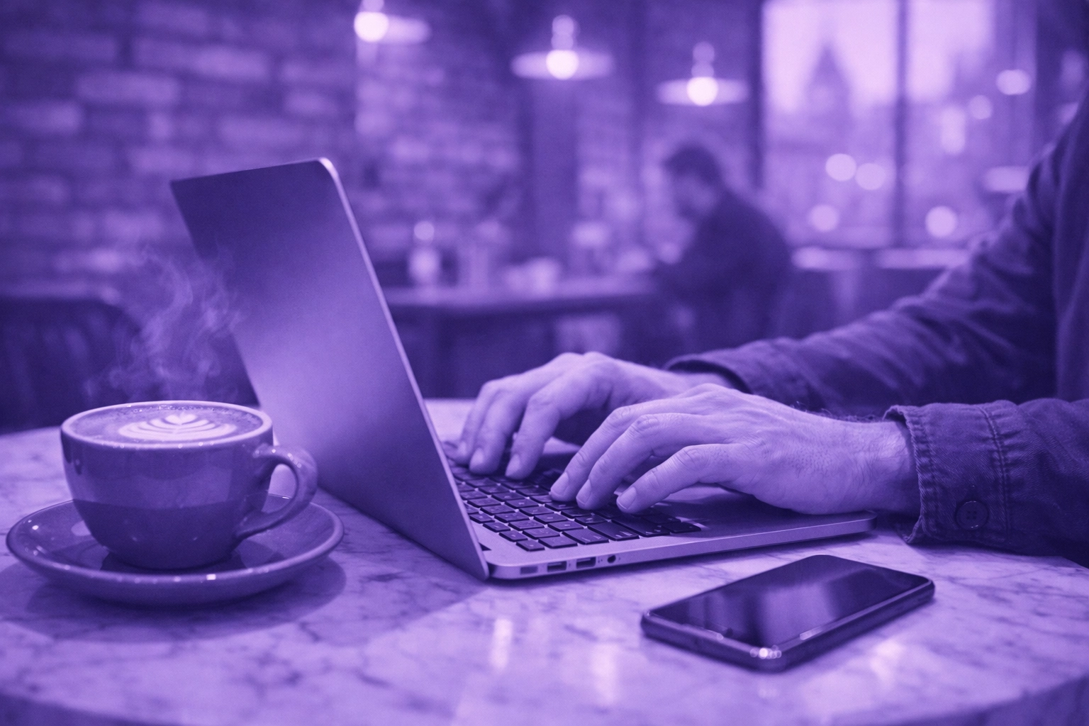 Professional in a Manchester co-working space using AI workflow integration to boost productivity.