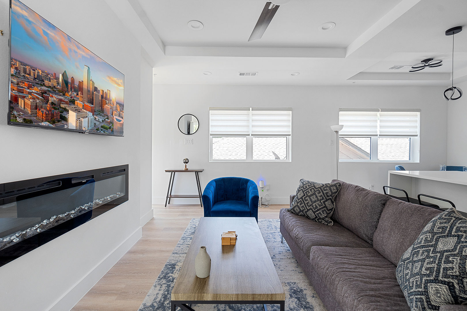 Bright, modern furnished living room