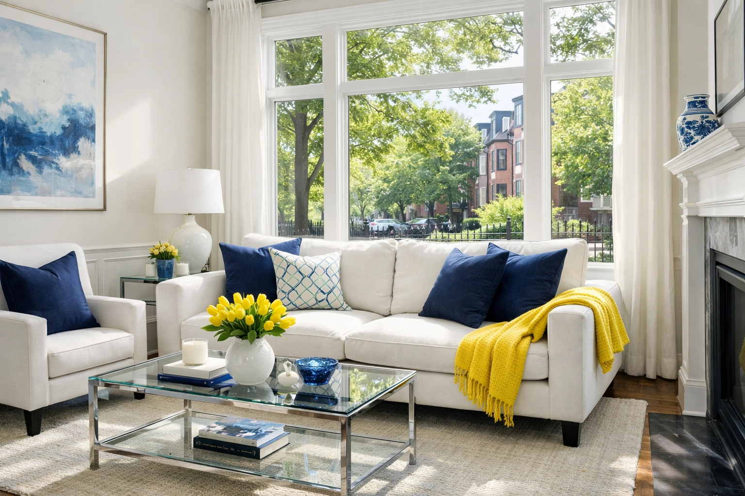 Bright, allergen-free Marlborough MA living room after a professional house cleaning service.