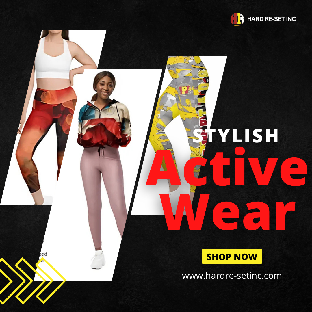 Promotional graphic featuring custom-printed activewear
