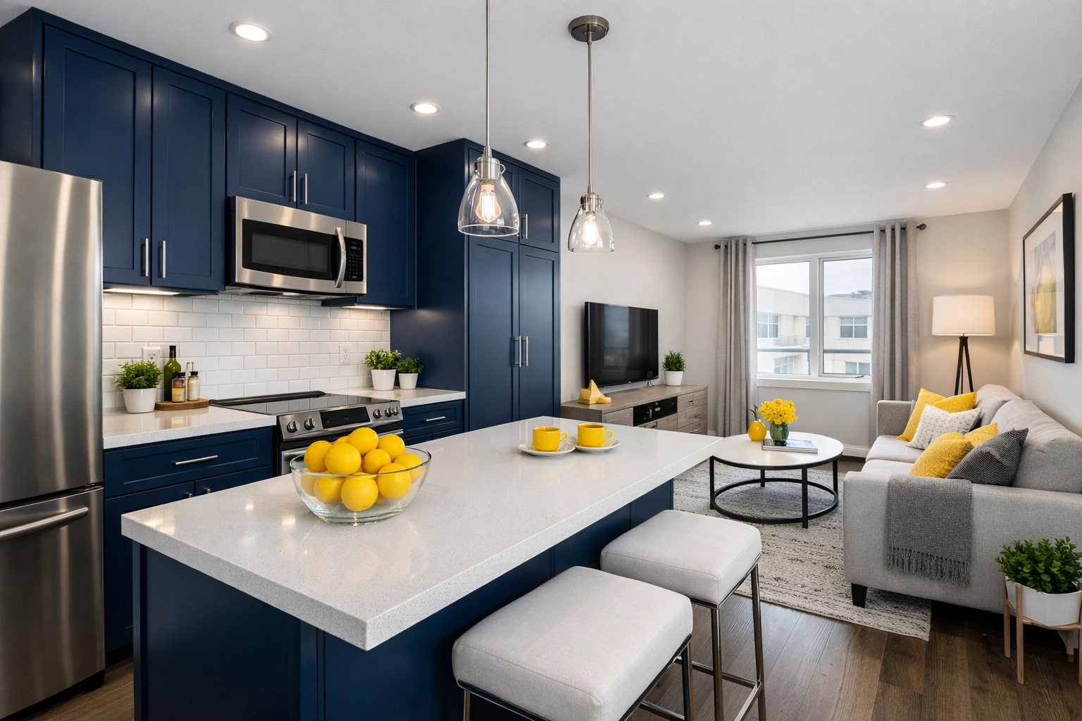 Modern kitchen with gleaming counters from apartment cleaning services in Leominster MA.