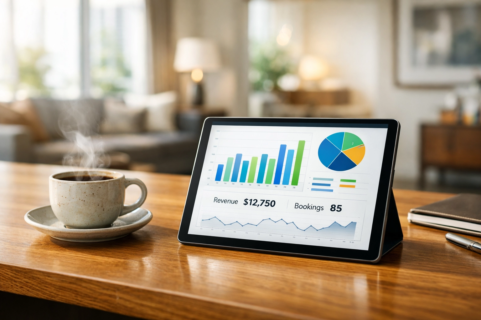 Professional home office setup for managing dynamic pricing and financial optimization of rental properties.