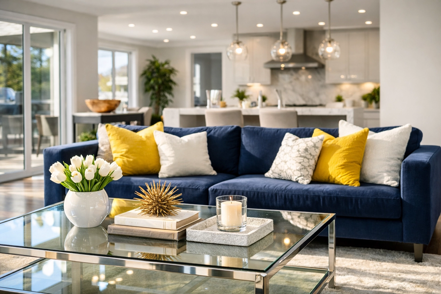 A sunlit, move-in ready living room in Maynard following a comprehensive post-construction cleaning service.
