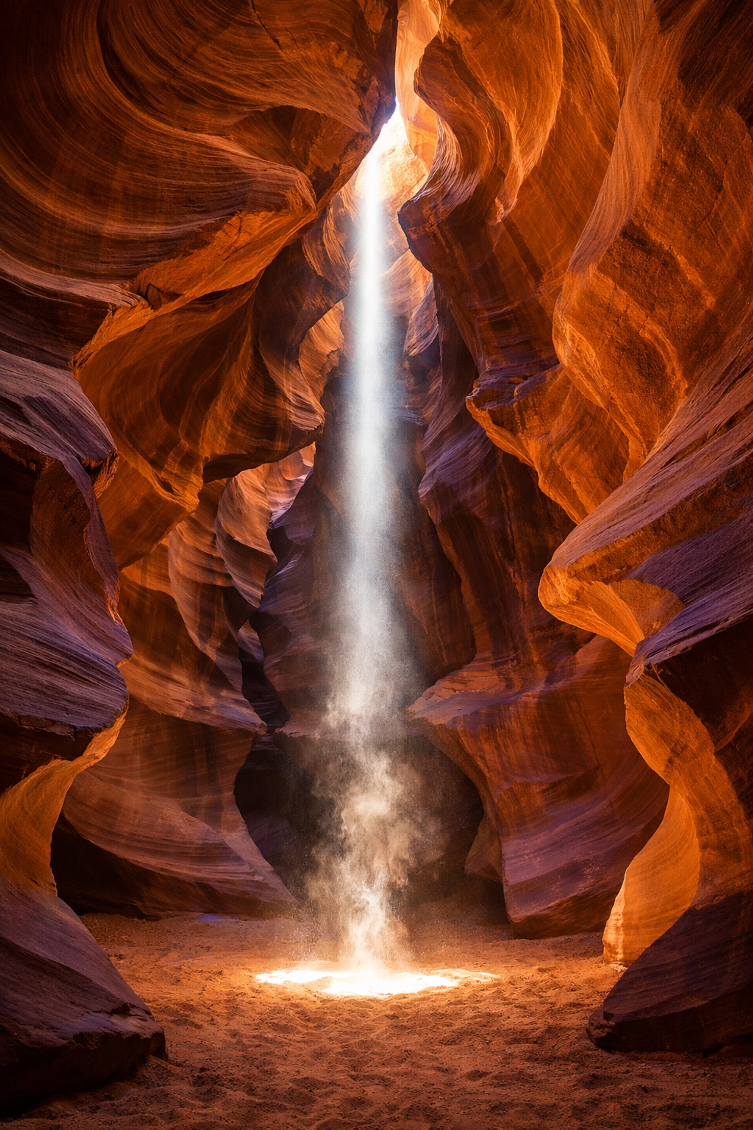 Light beams inside Antelope Canyon, showing essential travel photography tips for Arizona slot canyons.