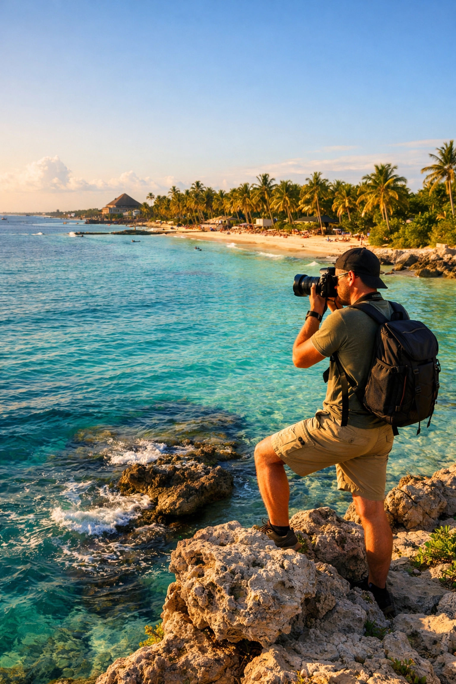 The Ultimate Guide to Finding Photography Work in 2026: Everything You Need to Succeed 4 Travel photographer taking photos of turquoise ocean in Cancun to fund travels through professional photography.