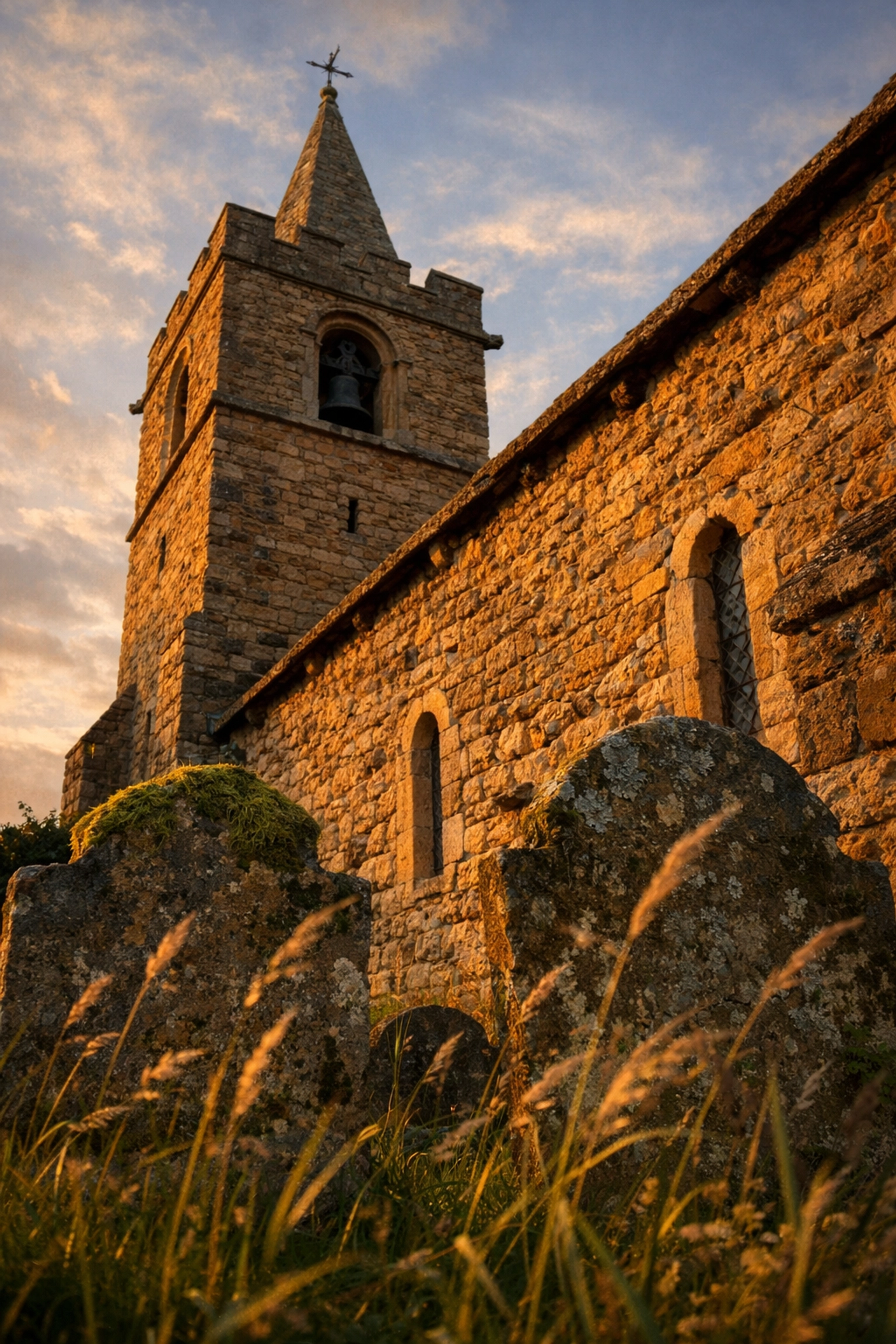 The historic St. Peter’s Church in Upper Slaughter featuring ancient Anglo-Saxon stonework.