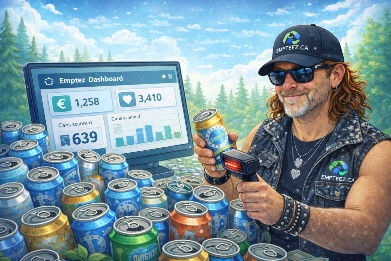 Promotional graphic showing cash for cans
