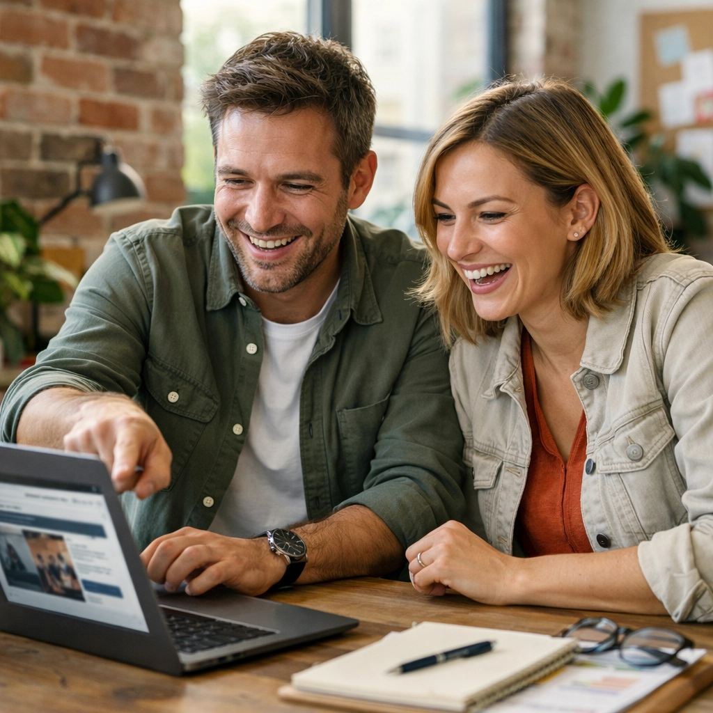 Marketing team collaborating on a high-speed web design project with AI-driven strategy.