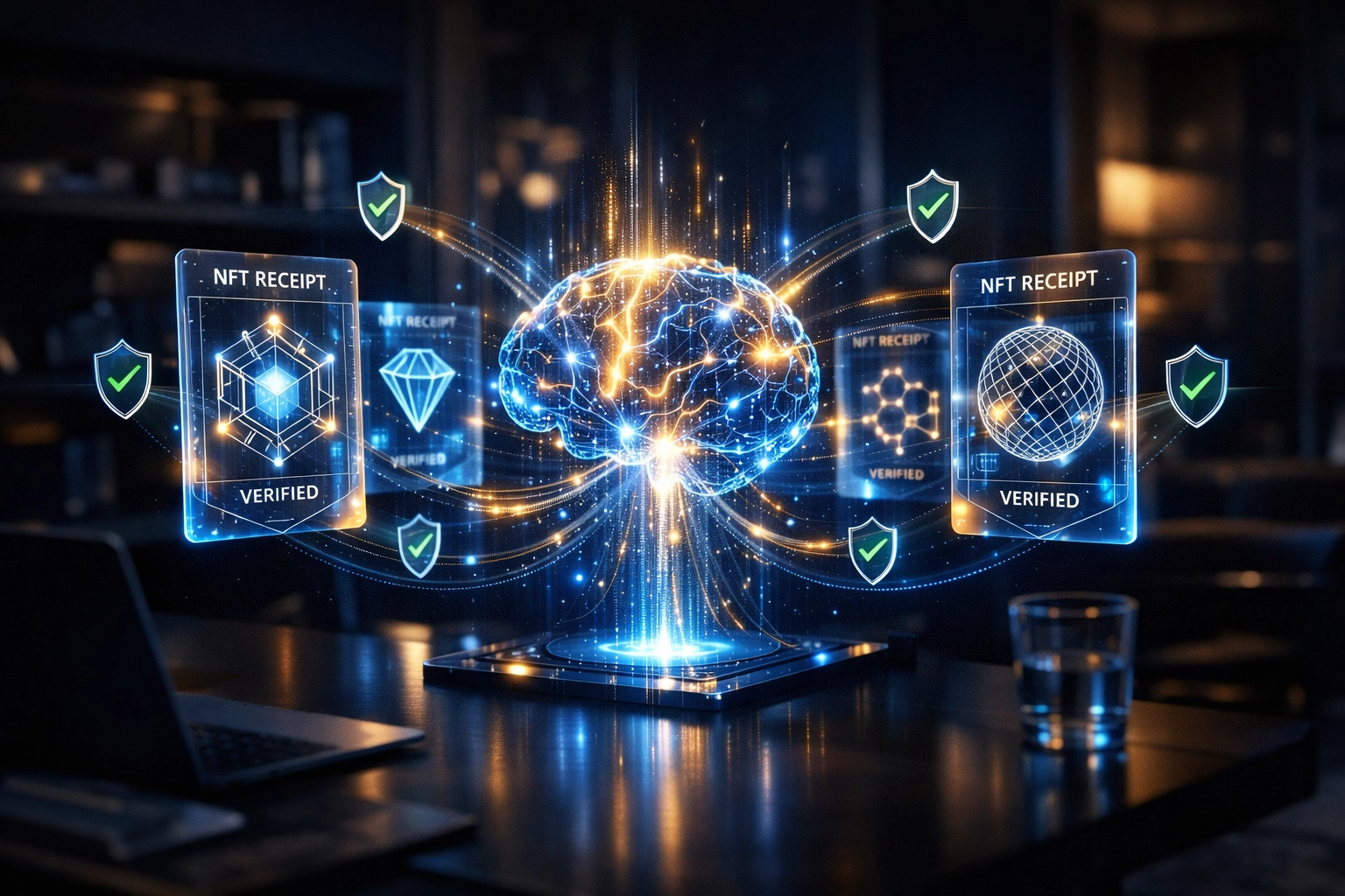 Secure AI dashboard managing digital NFT receipts to prevent refund fraud in Web3 accounting.