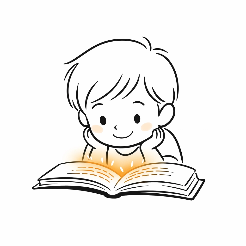 Illustration of a first grader decoding words in a book, showing the move away from guessing.