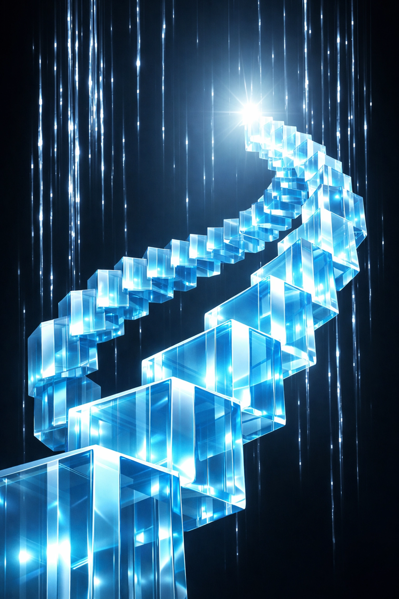 A rising staircase of light pillars representing compounding growth in white-label AI recurring revenue.