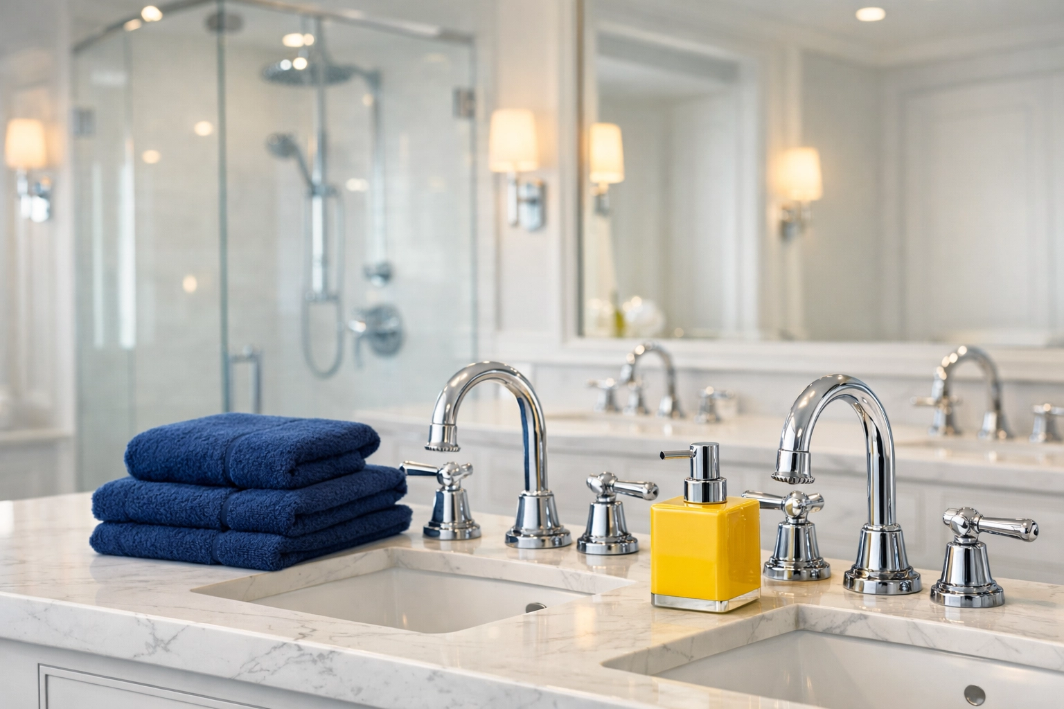 A pristine luxury bathroom in Worcester cleaned by professional house cleaners to create a home sanctuary.