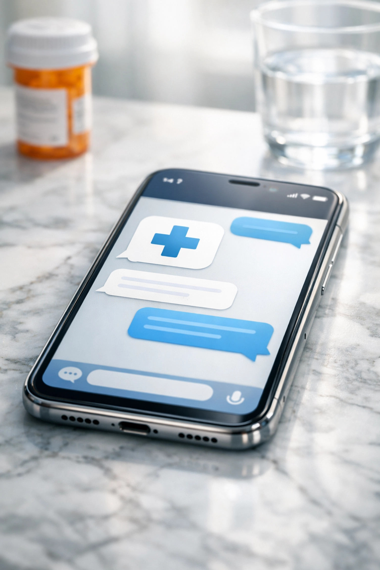 Secure medical messaging on a smartphone for a 24/7 online prescription refill and fast doctor chat.