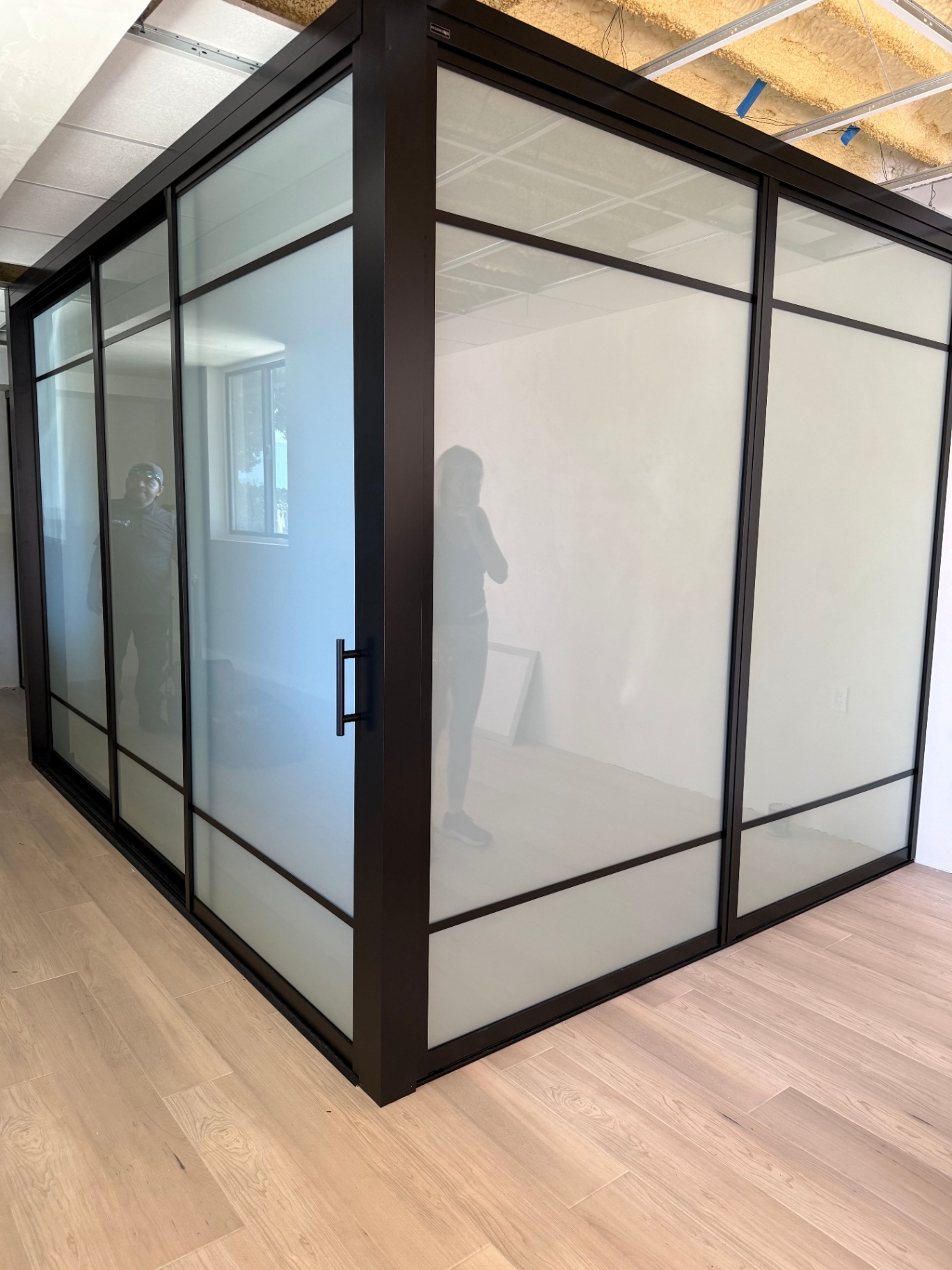 Real Transformation (Frosted): Same studio space, now private and focused with frosted glass.