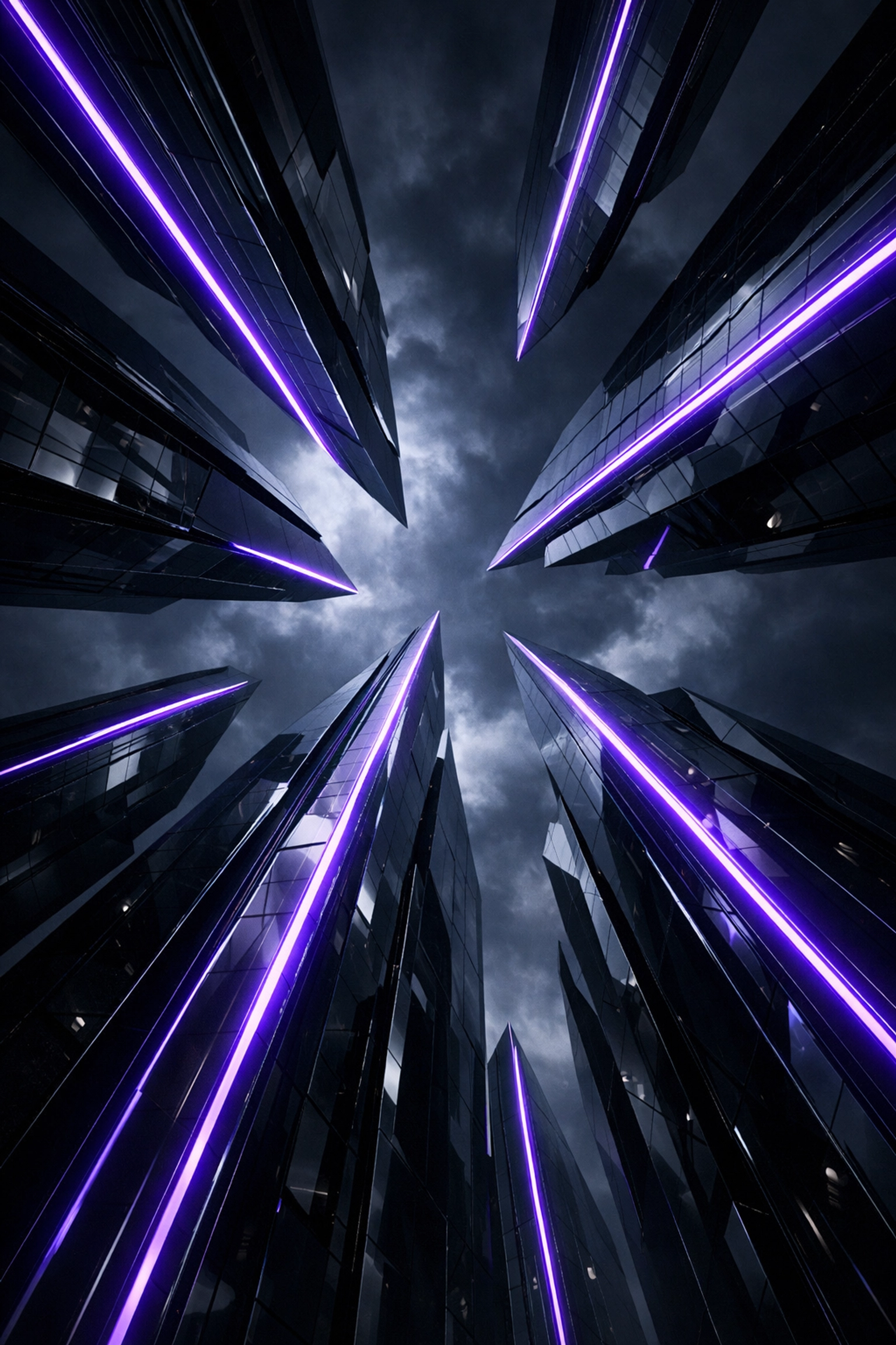 Abstract glowing skyscrapers illustrating the growth and scalability of custom built digital flagships.