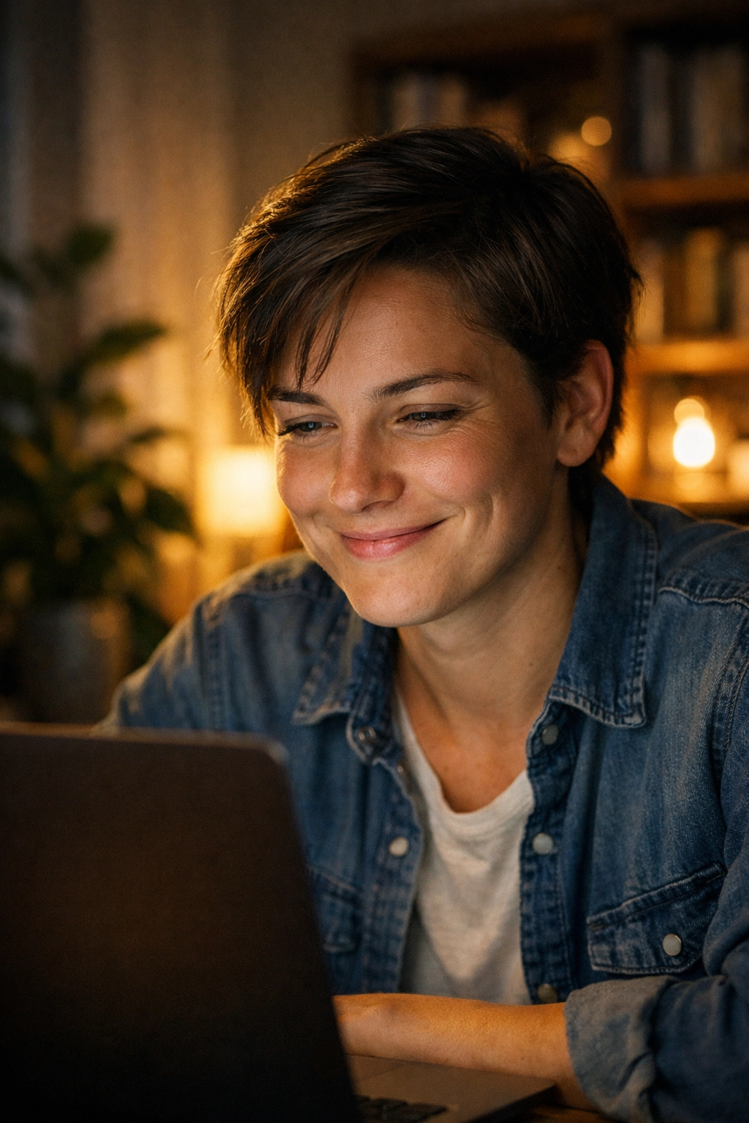 A satisfied person watching a video, representing the YouTube viewer satisfaction score ranking signal.