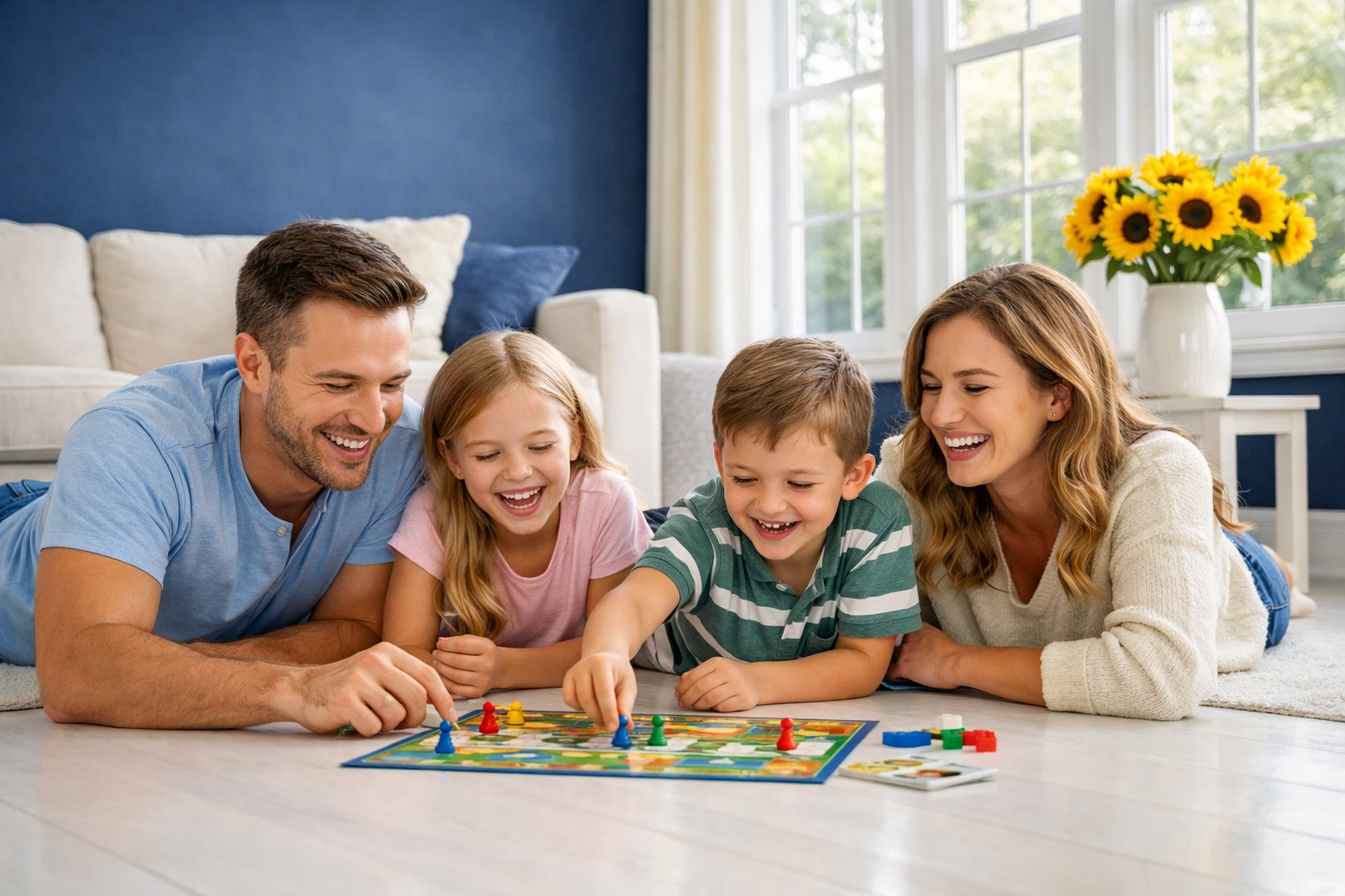 A happy family enjoying their clean Westford home after a professional weekly house cleaning service.