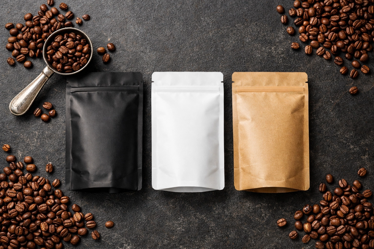 Professional white label coffee packaging with fresh roasted beans for a coffee dropshipping UK business.