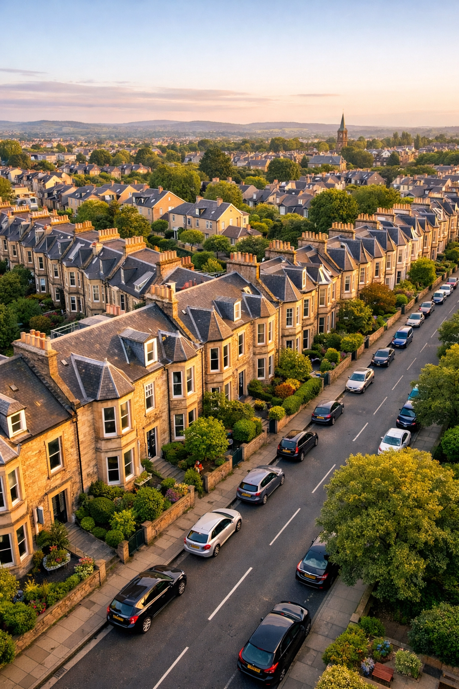 Aerial view of Scottish Victorian terraced houses showing local market knowledge estate agents need