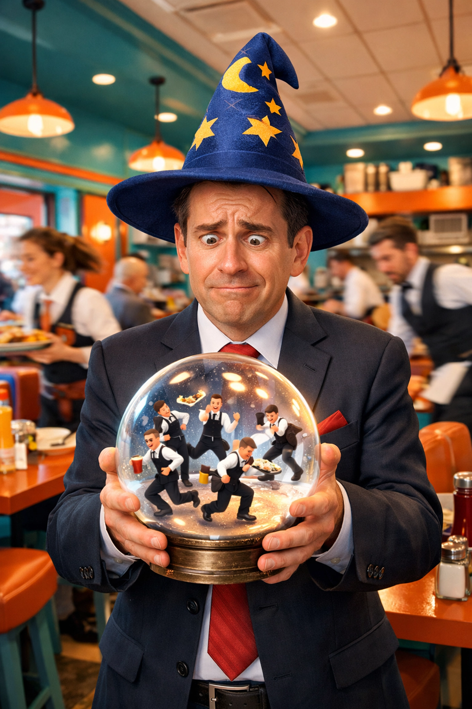 Restaurant manager guessing labor schedules with a crystal ball instead of using data-driven forecasting.