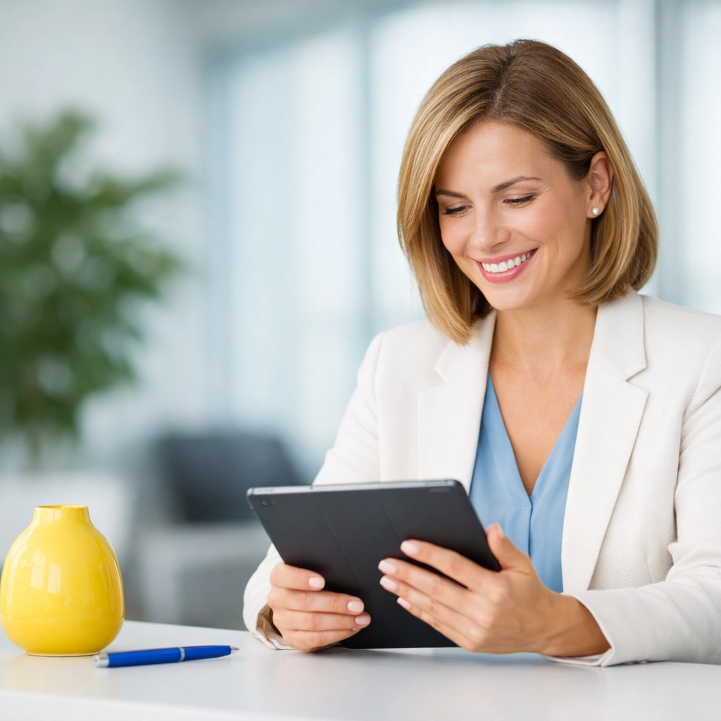 A nonprofit professional uses a tablet to manage automated donor stewardship and AI fundraising campaigns.