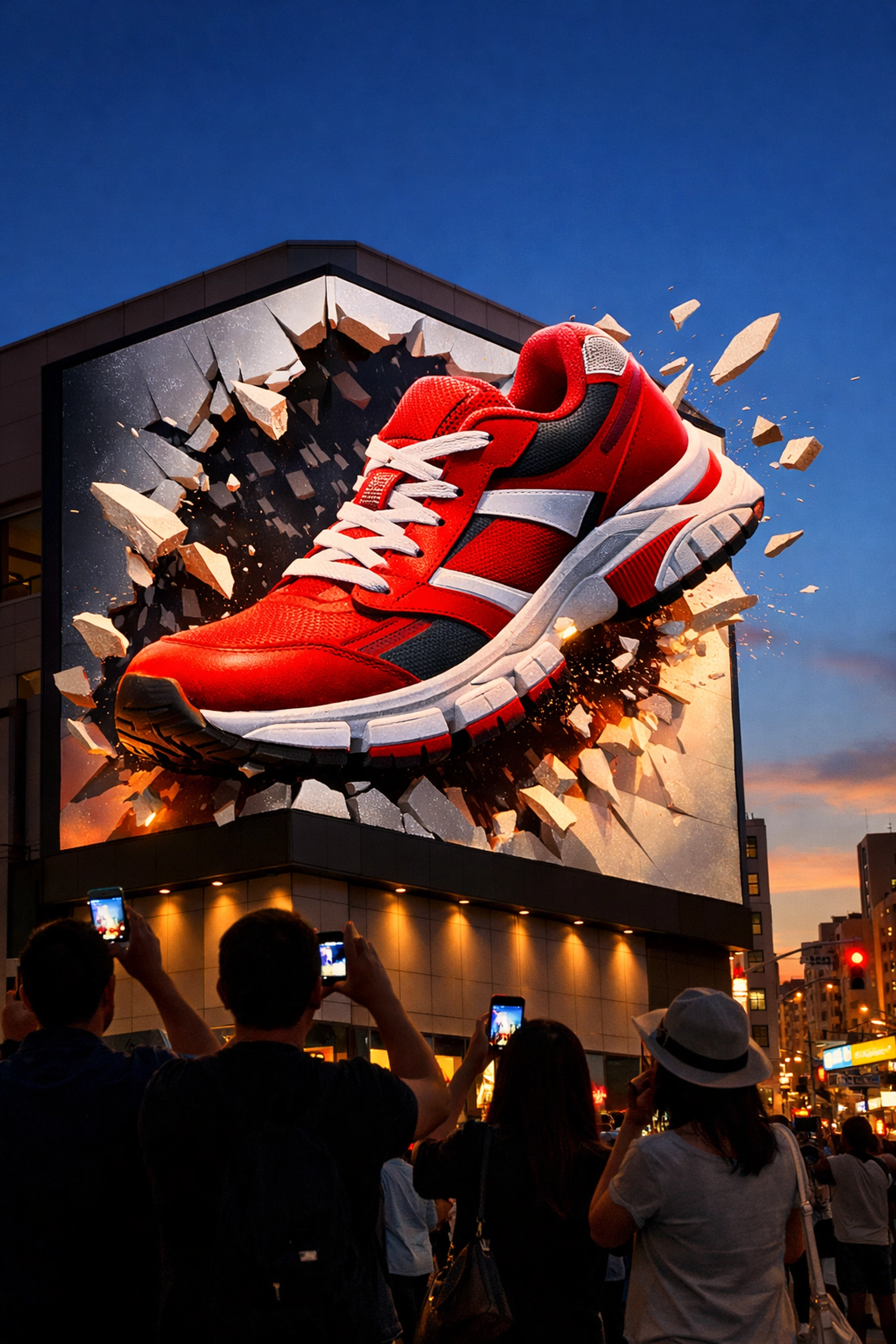 Immersive 3D DOOH billboard featuring athletic shoe creates viral sports marketing moment