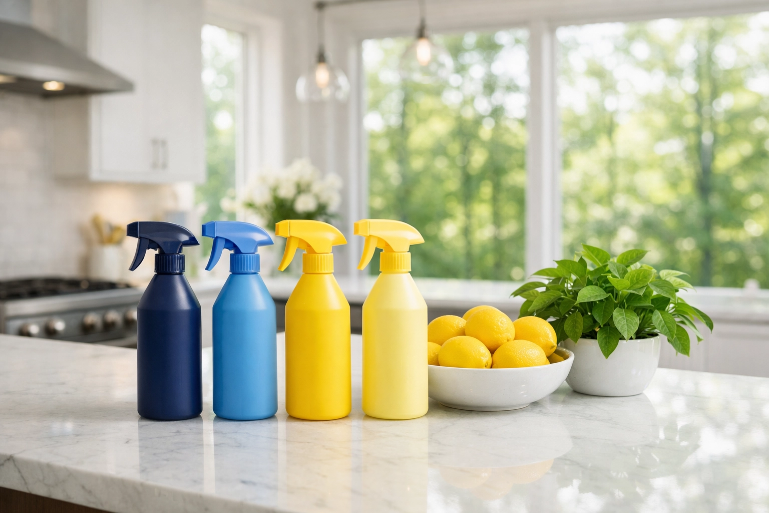 Eco-friendly products used for weekly house cleaning in Petersham MA for a safe and healthy kitchen.
