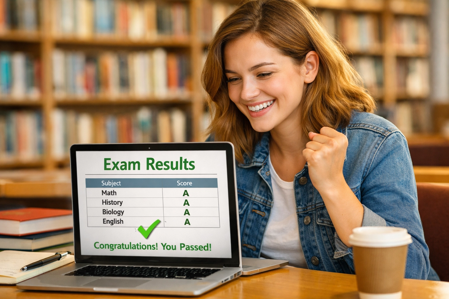 Student celebrating successful DSST practice test results and exam preparation progress