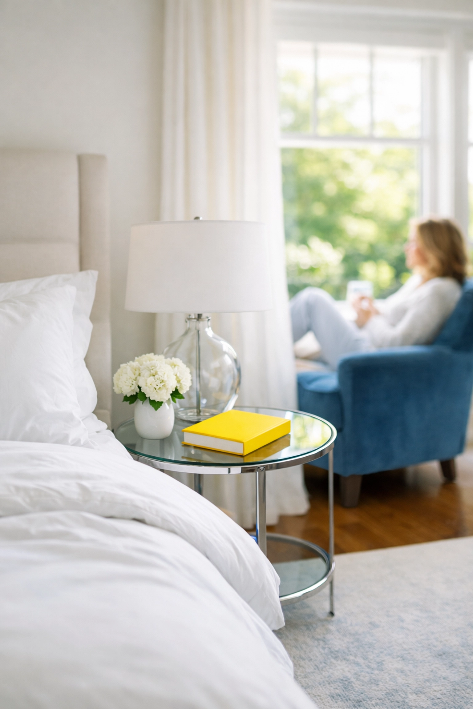 A dust-free, relaxing master bedroom in Massachusetts after a professional deep cleaning transformation.