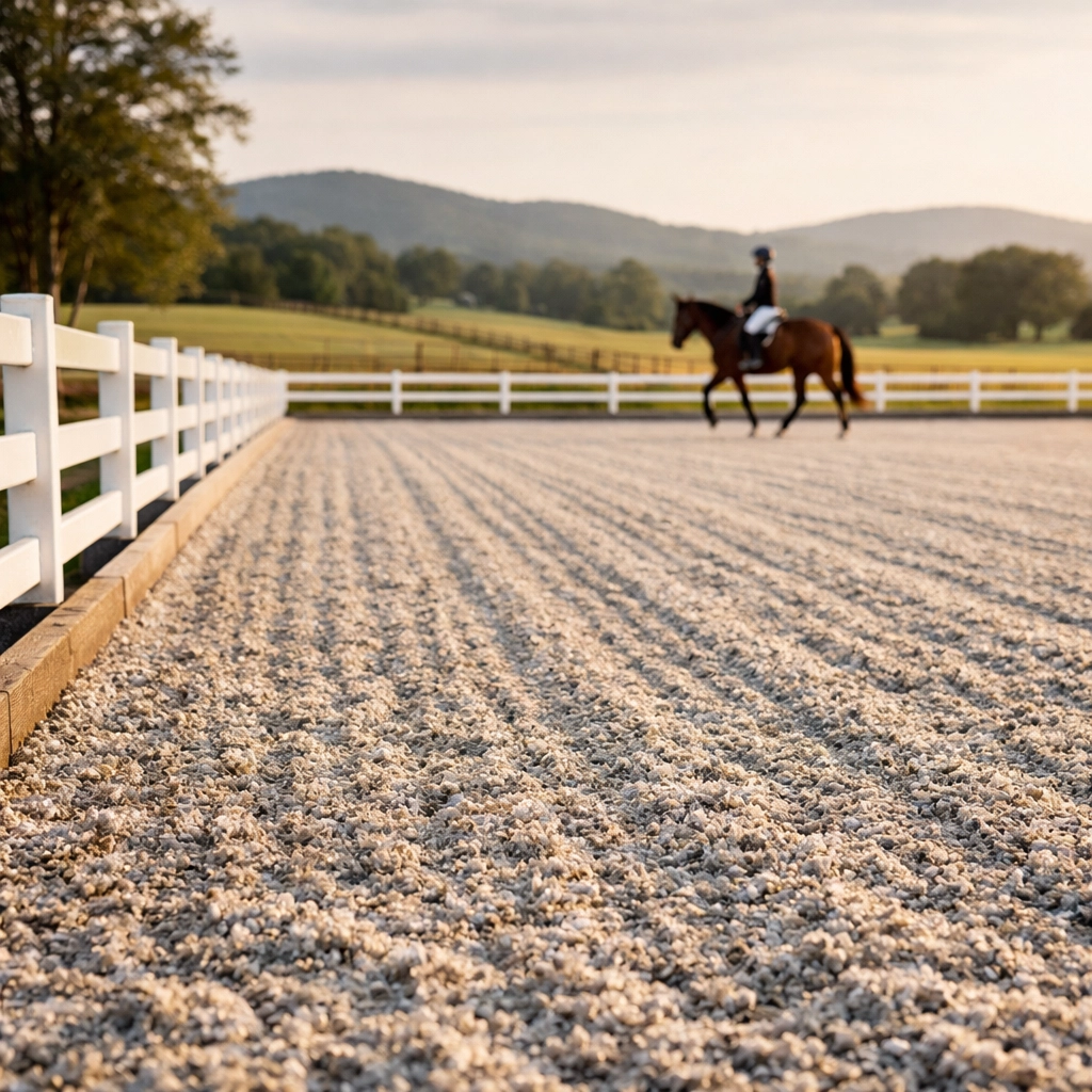 Professional outdoor riding arena with quality footing at equestrian property in Tryon area