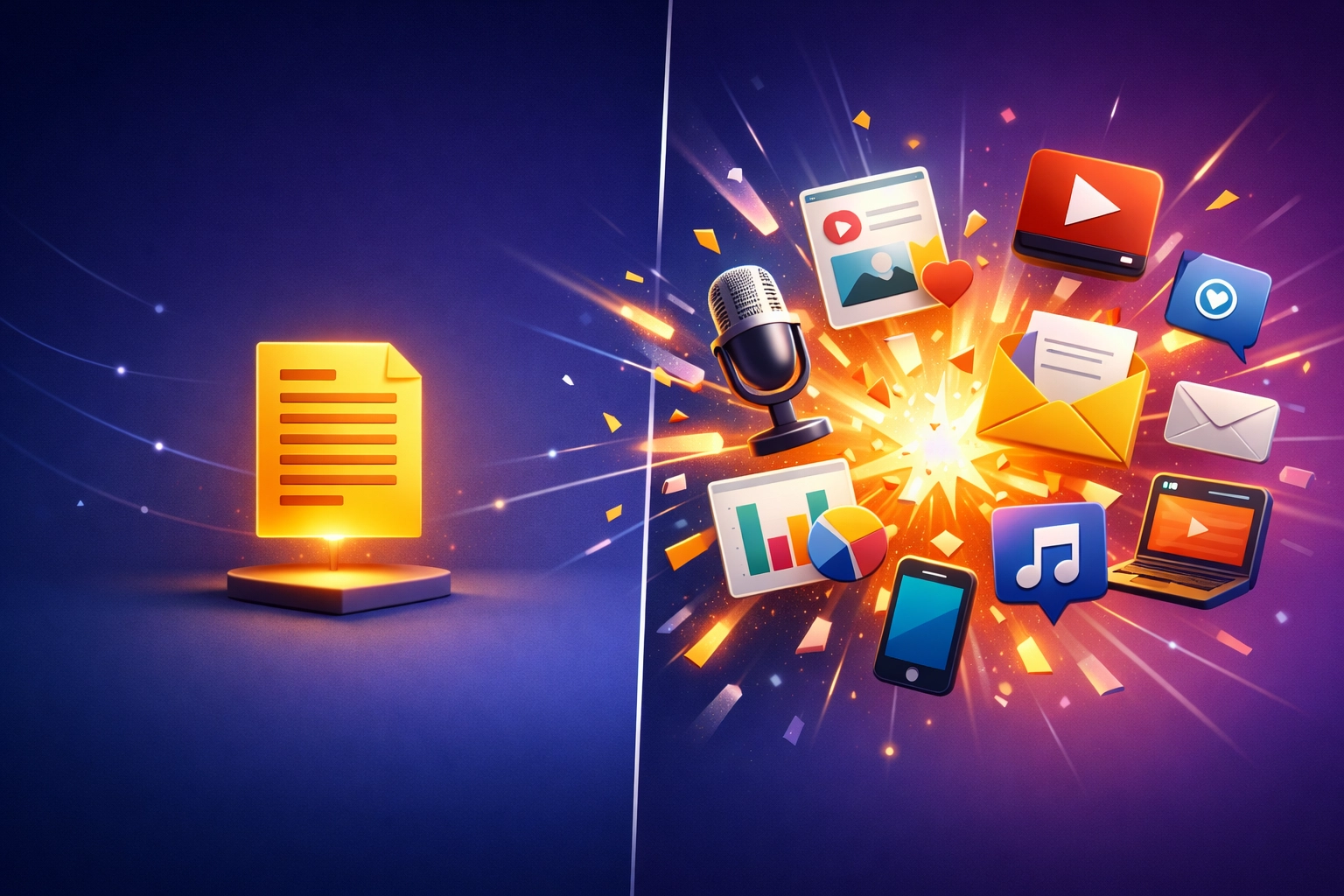 Transformation d'un contenu unique en multiples formats digitaux : vidéo, podcast, newsletter, posts sociaux