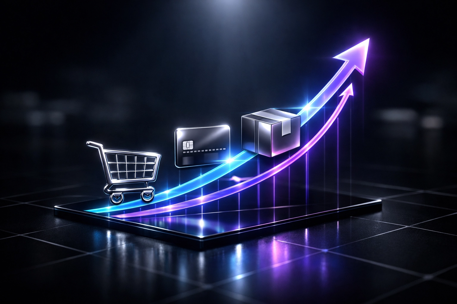 Ecommerce growth chart showing revenue scaling with shopping cart icons by Simon Leung