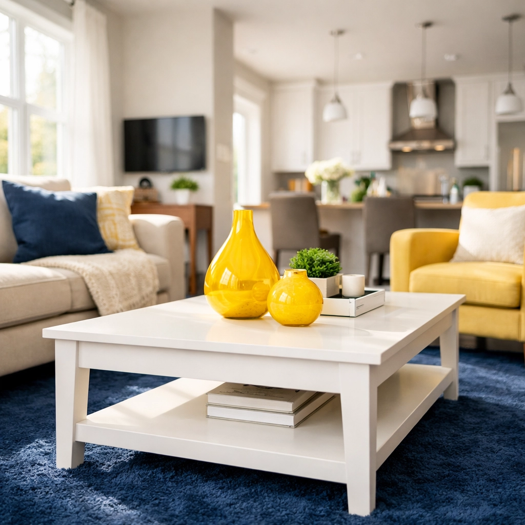 Spotless modern living room showing the ultimate results of maid services Lowell.