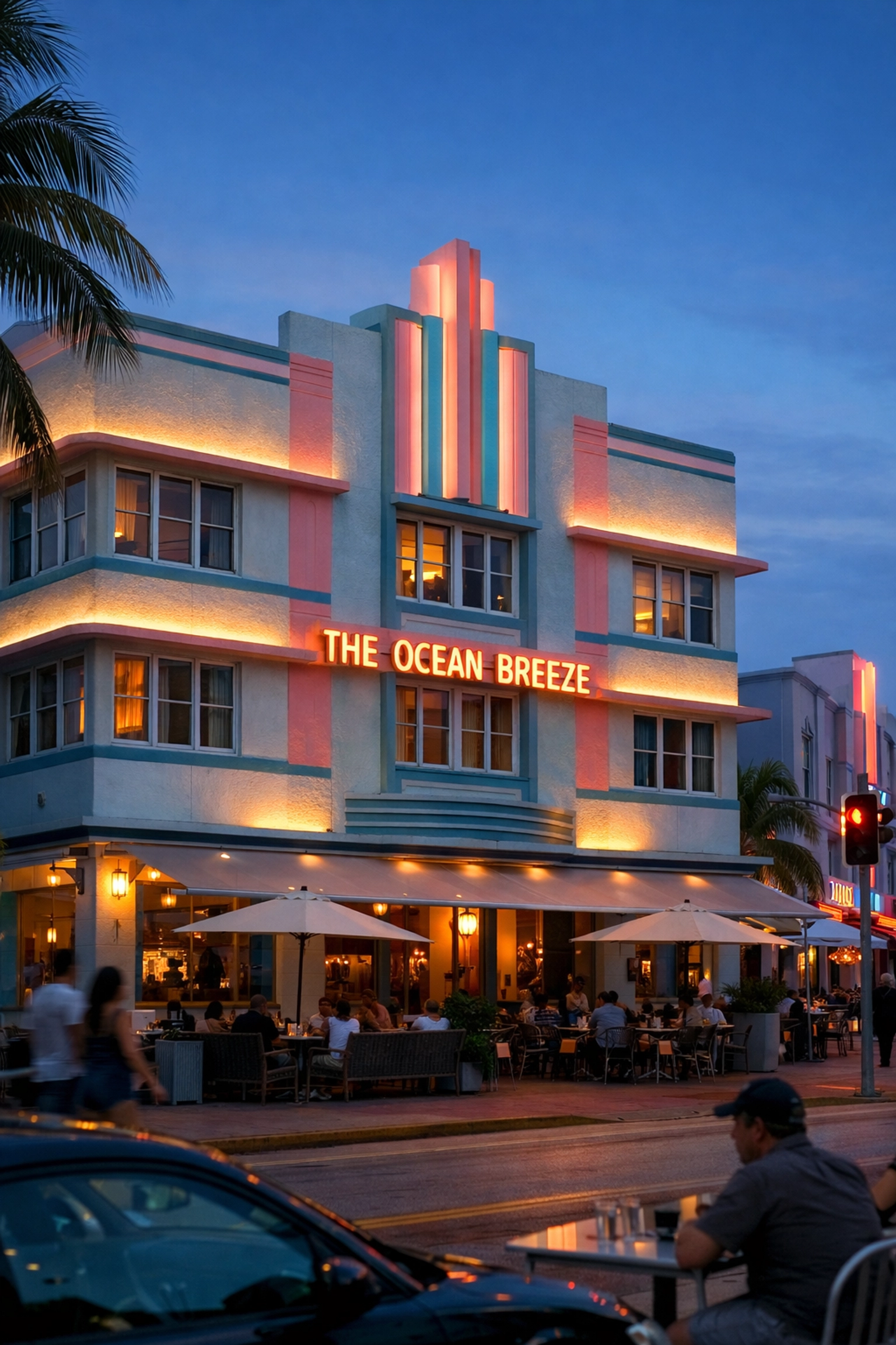 Pastel Art Deco hotel on South Beach at twilight, one of the most iconic fun things to do in Miami.