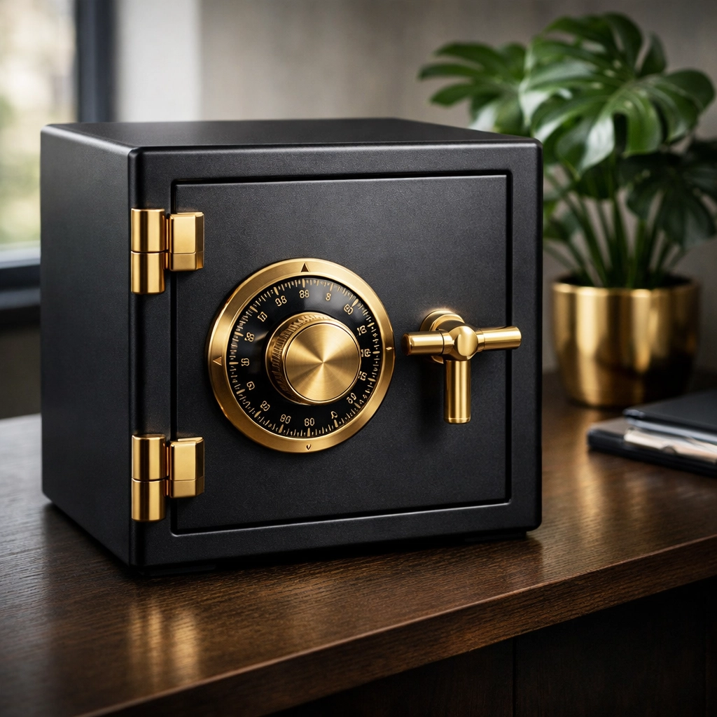Matte black safe representing secure tenant data protection and GDPR compliance in property inventories.