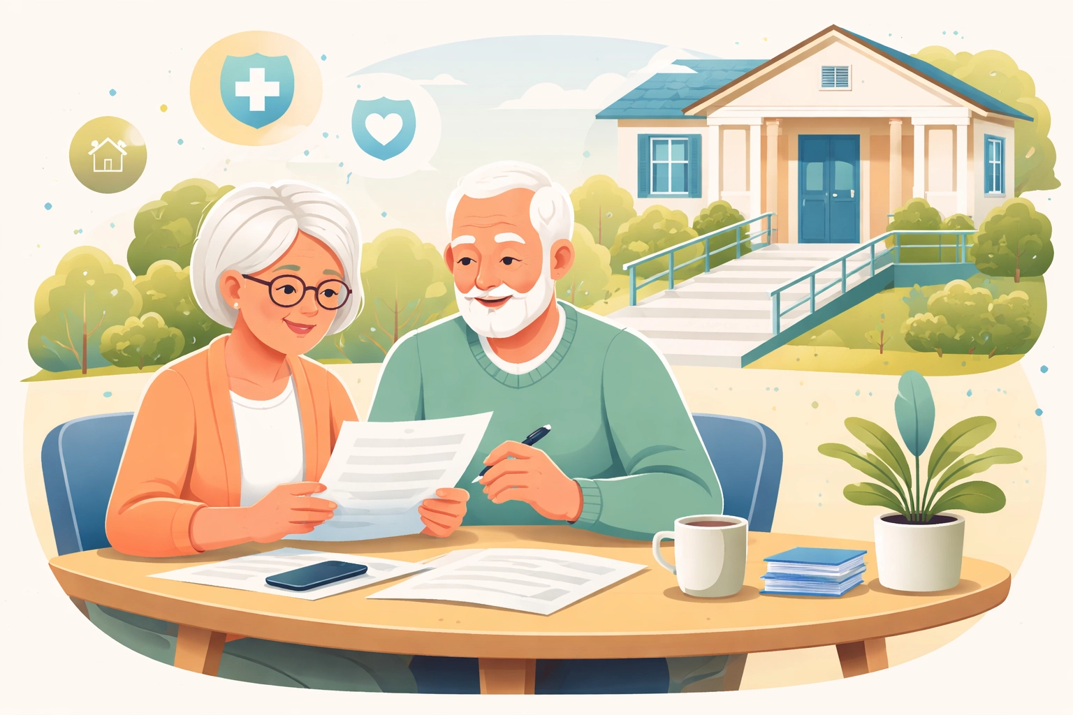 Elderly couple reviewing tax documents in their accessible home, illustrating extra homeowner deduction benefits for seniors in New Haven.