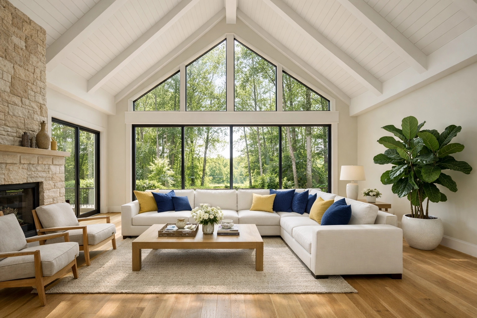 Clean luxury estate living room in Carlisle, MA, sanitized with eco-friendly cleaning products.