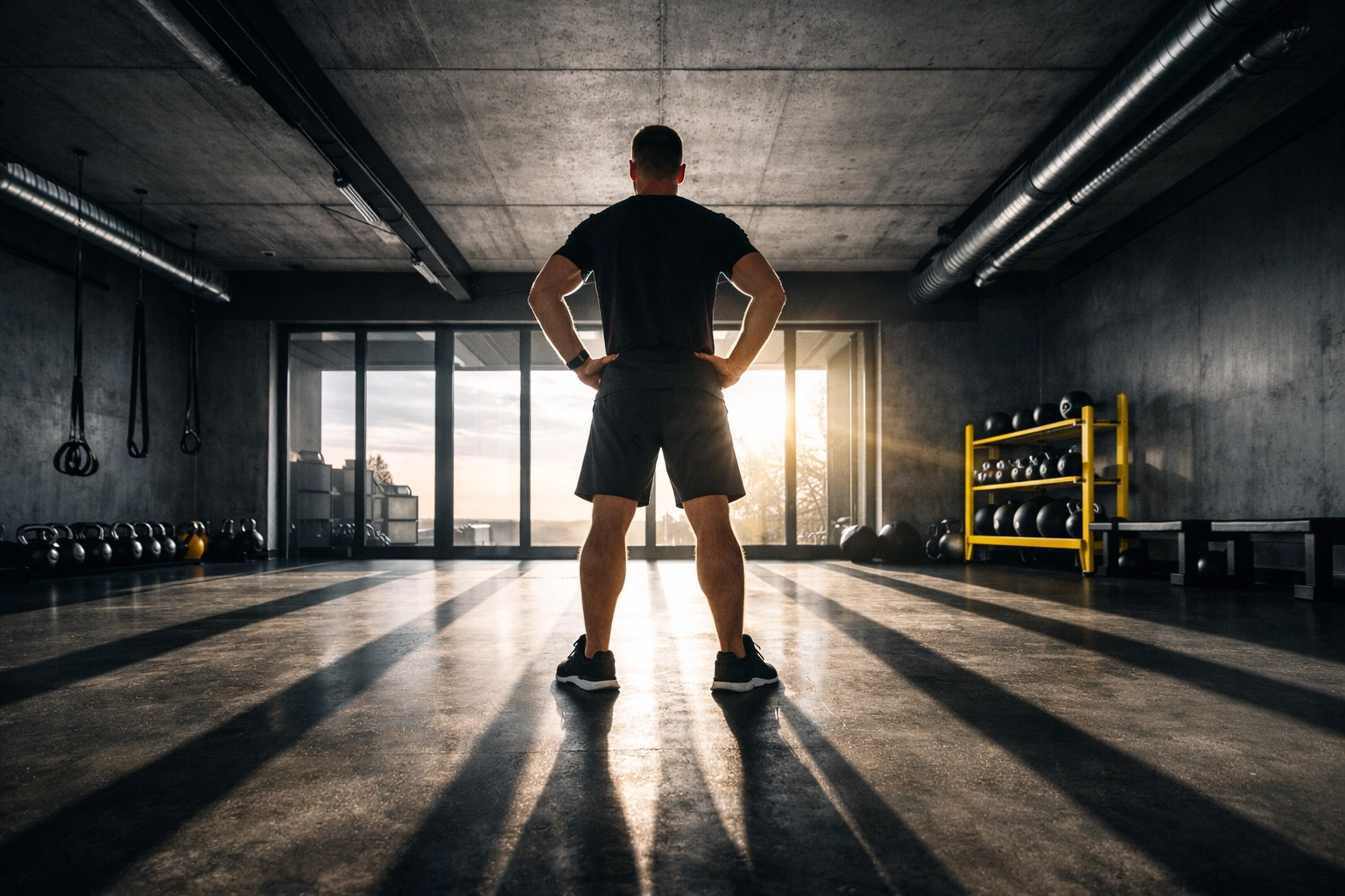 Successful gym owner in a modern studio achieving growth with a fitness marketing consultant.