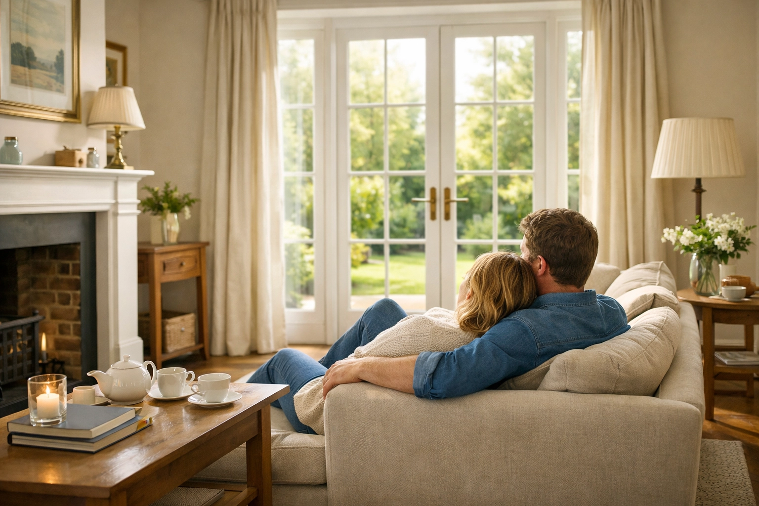 A couple enjoying peace of mind in their secure Worcester home after a professional security survey.