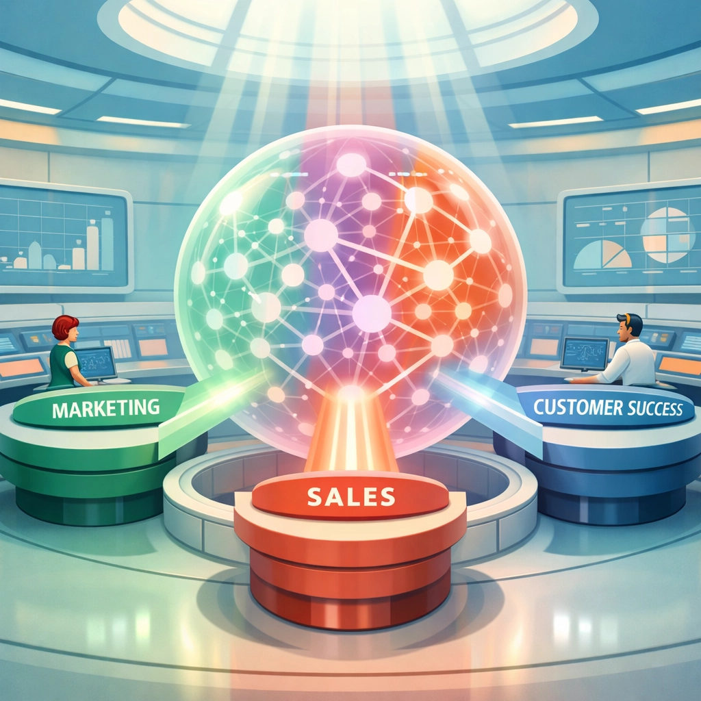 Unified command center showing Marketing, Sales, and CS alignment in enterprise RevOps strategy