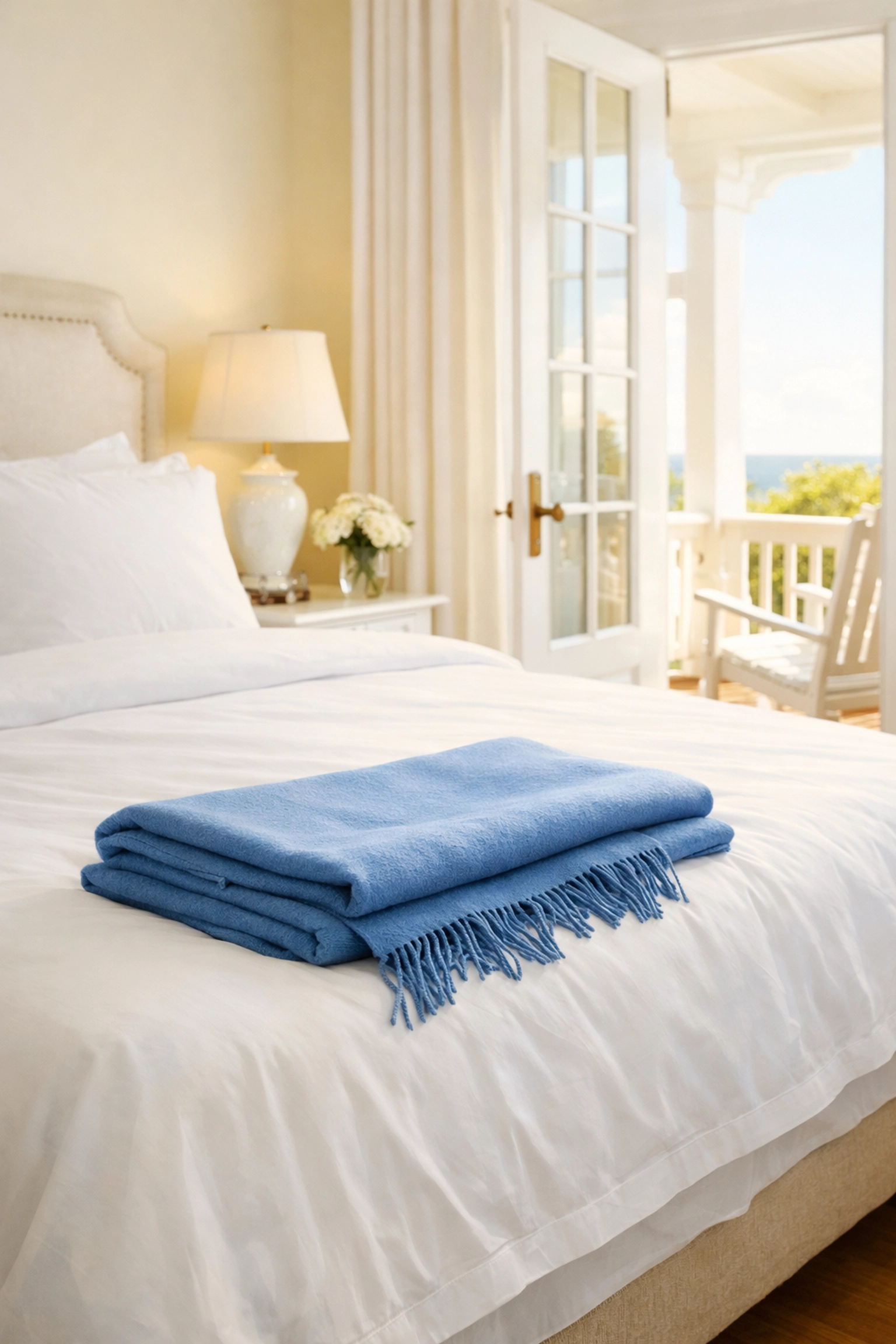 Guest-ready luxury bedroom in Martha's Vineyard after professional vacation rental turnover cleaning.