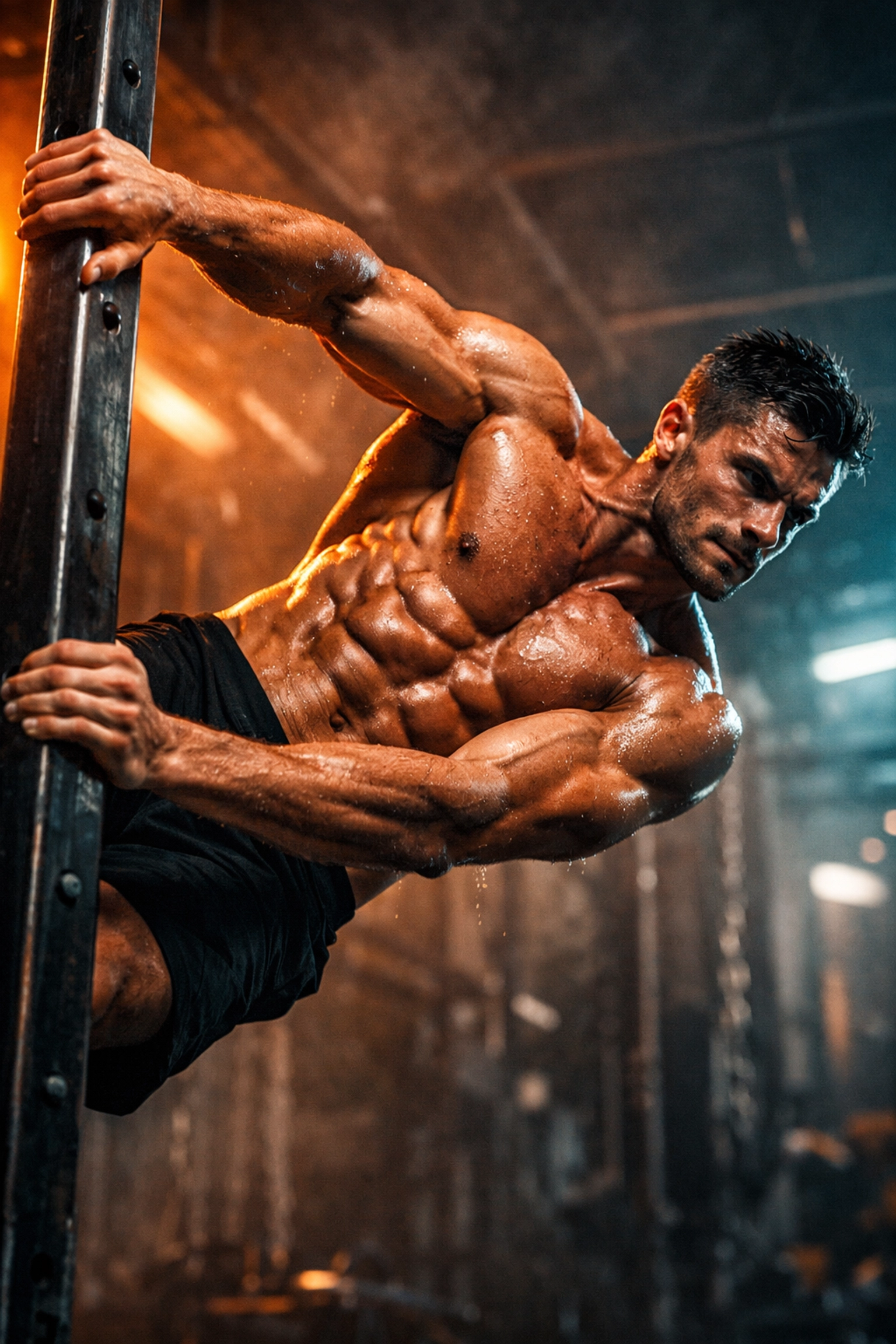 Athlete using calisthenics equipment for home to perform high-intensity resistance training movements.
