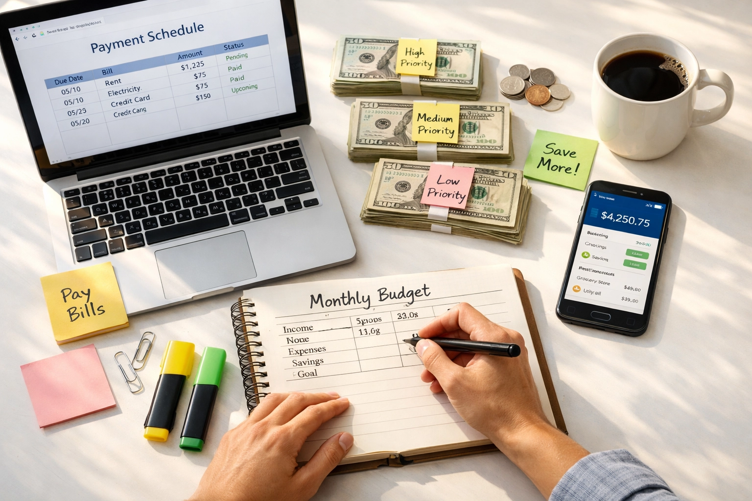 Organizing bills and payment schedules to improve credit for home buying