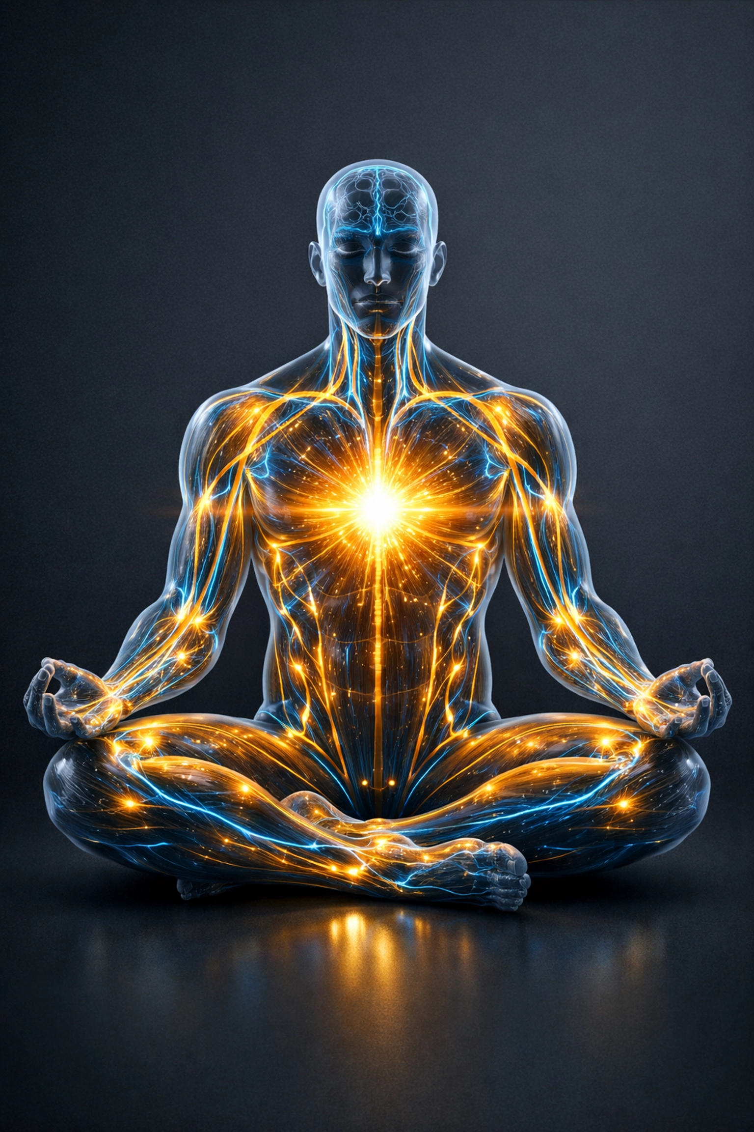 Illuminated human silhouette showing the biological trigger for high-intensity exercise and muscle activation.