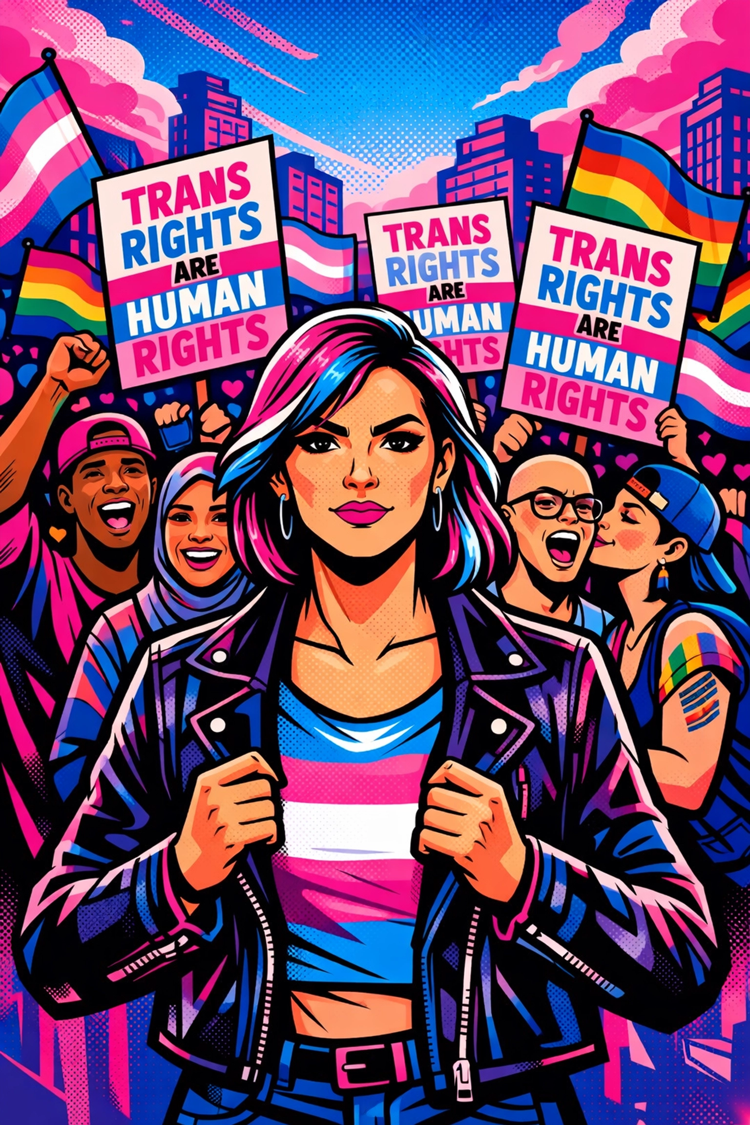 Trans rights activists march with LGBTQ+ community at pride demonstration
