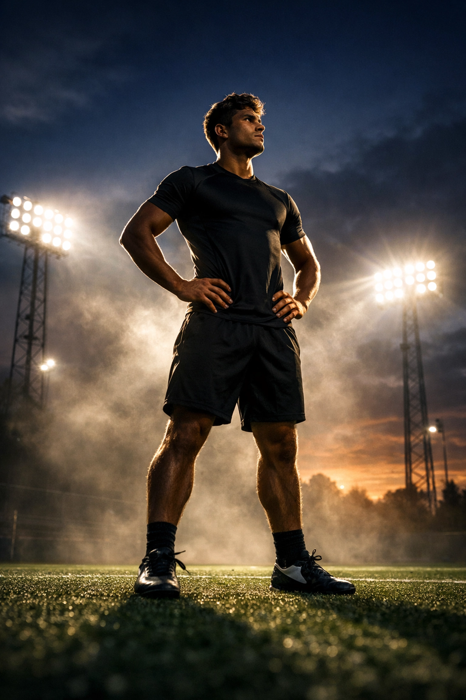 Confident athlete on a sports field representing digital empowerment and the future of NIL branding.