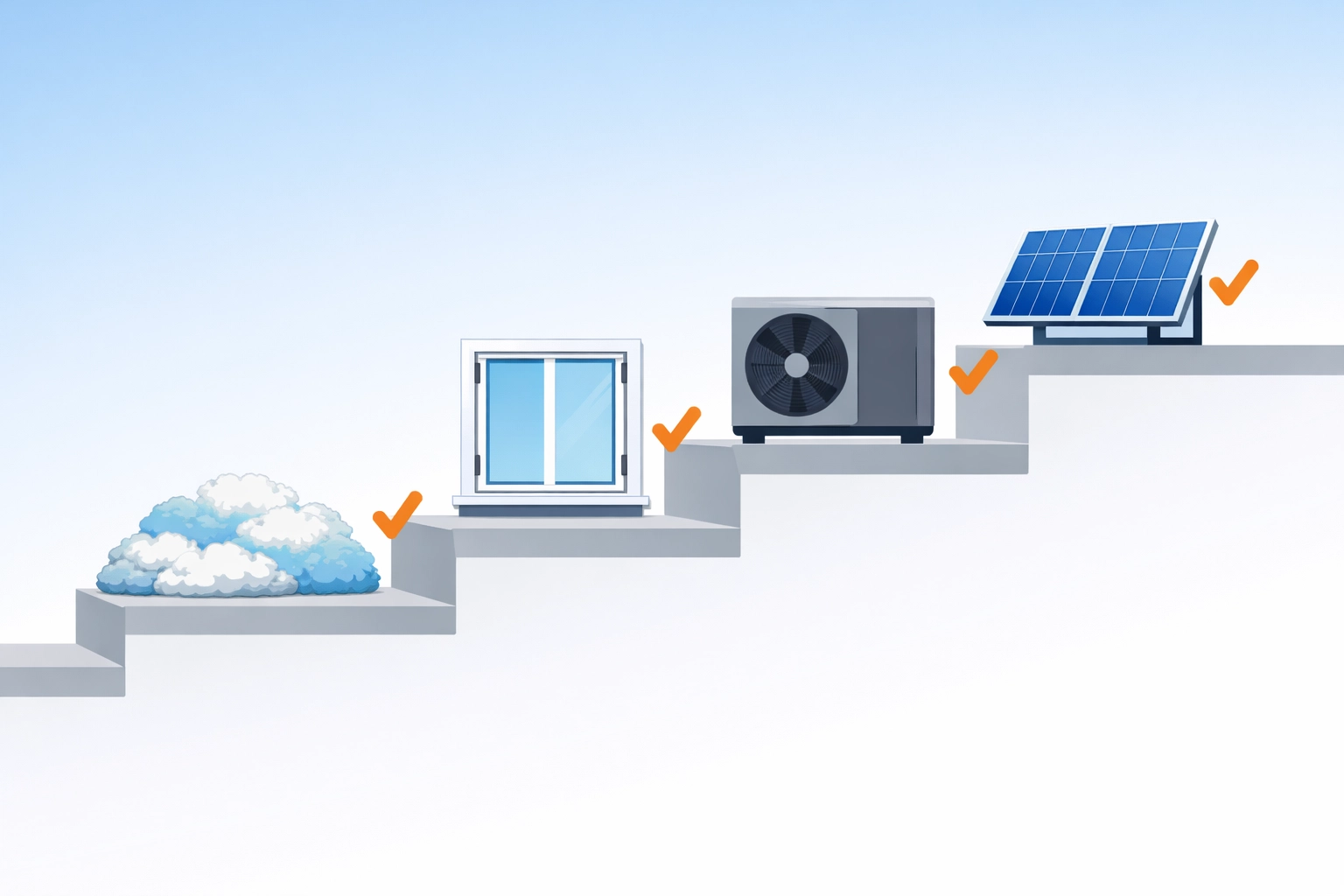 Step-by-step home improvement plan: loft insulation, draught-proofing, heat pump, solar panels
