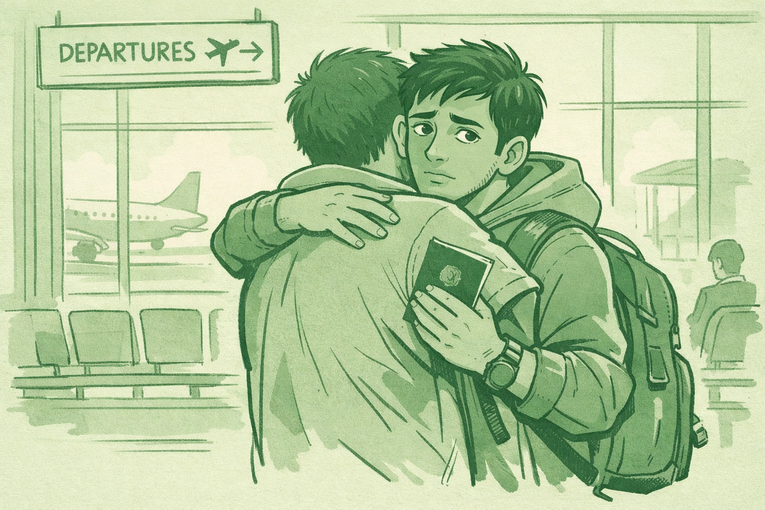 LGBTQ+ refugee leaving Pakistan at airport, emotional goodbye before fleeing to safety in Canada